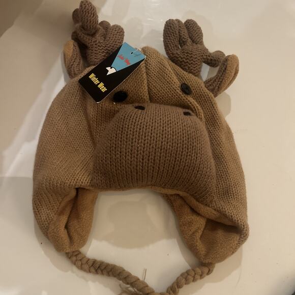 Moose animal knit beanie- Moose. Sm Child size - Picture 5 of 12
